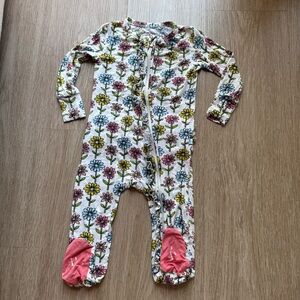 Posh Peanut White and Pink Footies One Piece